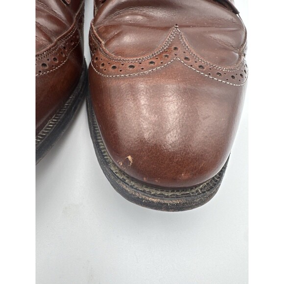 FLAW Johnston & Murphy Optima Mens 10 D/B Wingtip Oxford Shoes Brown USA Leather - Picture 9 of 10